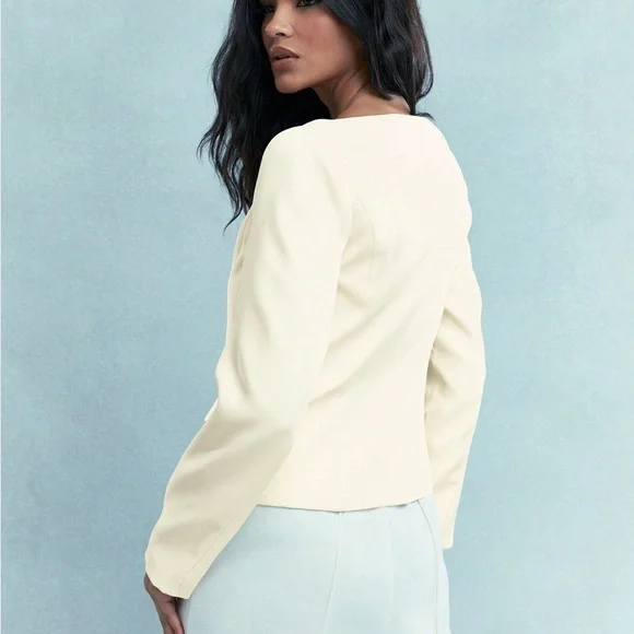 Cream Scoop neck Blazer Top with Gold Buttons - Picture 3 of 13